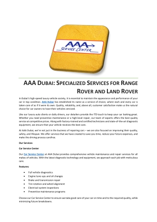 AAA DUBAI: SPECIALIZED SERVICES FOR RANGE ROVER AND LAND ROVER