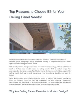 Top Reasons to Choose E3 for Your Ceiling Panel Needs!