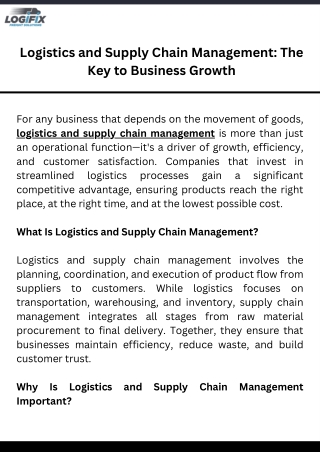 Logistics and Supply Chain Management : The Key to Business Growth