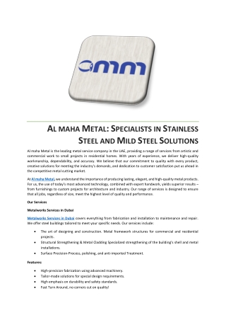AL MAHA METAL SPECIALISTS IN STAINLESS STEEL AND MILD STEEL SOLUTIONS