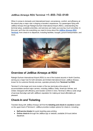 JetBlue Airways RDU Terminal  1–855–742–0149