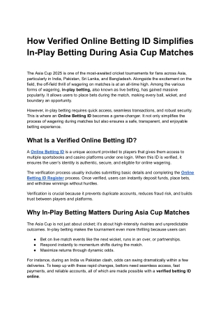 How Verified Online Betting ID Simplifies In-Play Betting During Asia Cup Matches