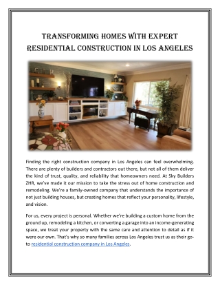 Transforming Homes with Expert Residential Construction in Los Angeles