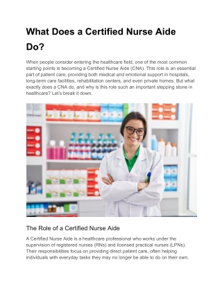 What Is the Role of a Certified Nurse Aide in Healthcare?