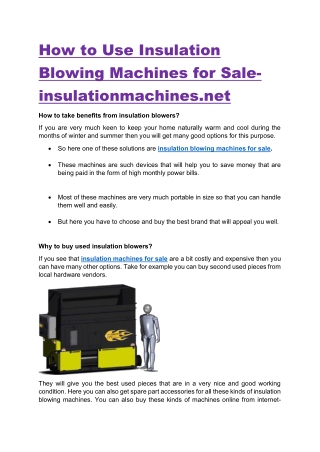 How to Use Insulation Blowing Machines for Sale-insulationmachines.net