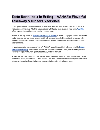 Taste North India in Erding – AAHAA’s Flavorful Takeaway & Dinner Experience