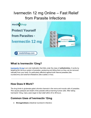 Ivermectin 12 mg Online – Fast Relief from Parasite Infections