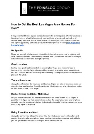 How to Get the Best Las Vegas Area Homes For Sale?
