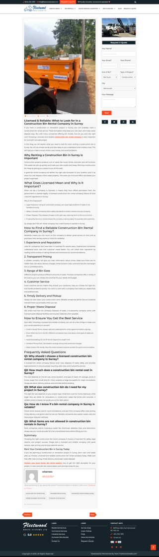 Licensed and Reliable What to Look for in a Construction Bin Rental Company in Surrey