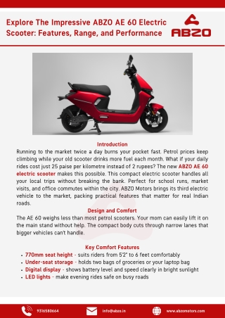 Explore The Impressive ABZO AE 60 Electric Scooter Features, Range, and Performance