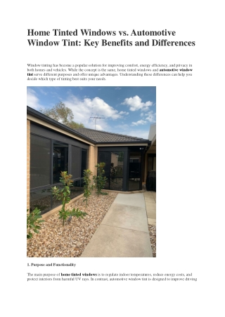 Home Tinted Windows vs Automotive Window Tint - Key Benefits and Differences