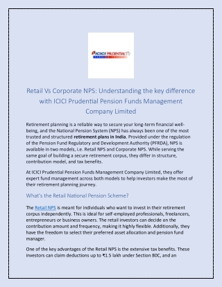 Retail Vs Corporate NPS: Understanding the key difference with ICICI Prudential