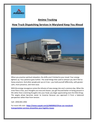 Truck Dispatching Services in Maryland for Carriers