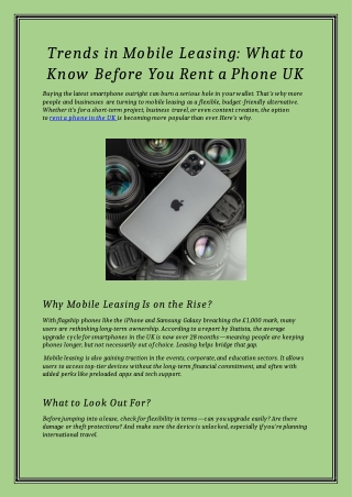 Trends in Mobile Leasing: What to Know Before You Rent a Phone UK
