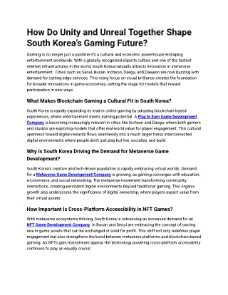 How Do Unity and Unreal Together Shape South Korea’s Gaming Future?