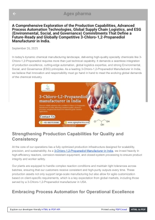 Our Capability as 3-Chloro-1,2-Propanediol Manufacturer in India