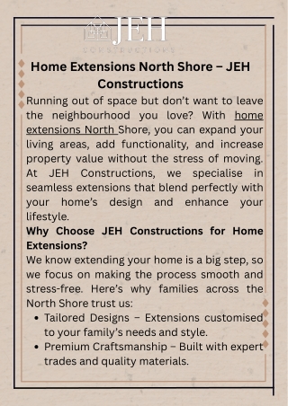 Home Extensions North Shore – JEH Constructions