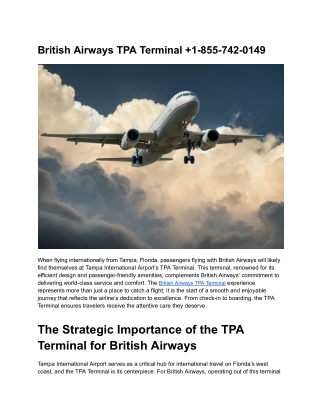 British Airways TPA Terminal  1-855-742-0149