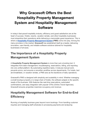 Gracesoft Offers the Best Hospitality Property Management System