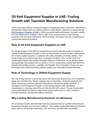 _Oil field Equipment Supplier in UAE_ Fueling Growth with Topnotch Manufacturing Solutions