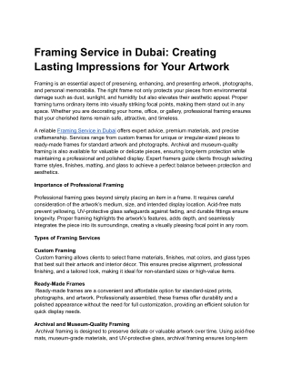 Framing Service in Dubai