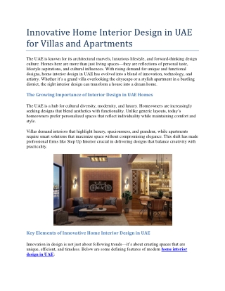 Innovative Home Interior Design in UAE for Villas and Apartments