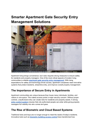 Smarter Apartment Gate Security Entry Management Solutions