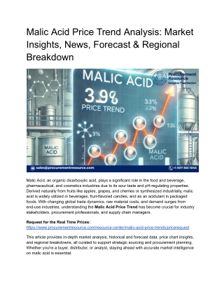 Malic Acid Price Trend Analysis - Market Insights, News, Forecast & Regional Breakdown