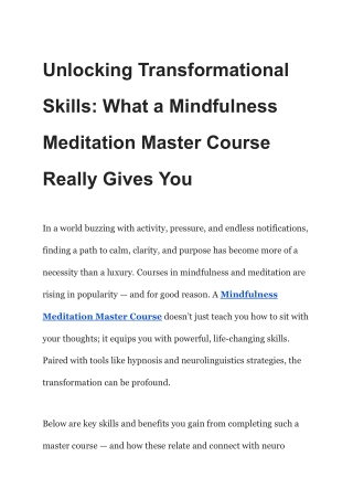 Top Skills Gained from a Mindfulness Meditation Master Course
