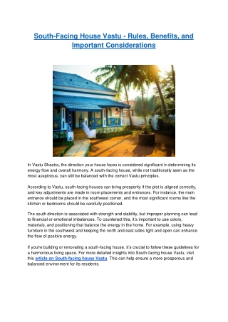 South-Facing House Vastu - Rules, Benefits, and Important Considerations