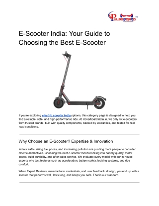 E-Scooter India – Buy the Best Electric Scooters Online with Top Range & Warrant