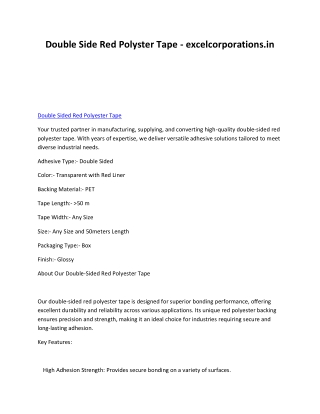 Double Side Red Polyster Tape - excelcorporations.in