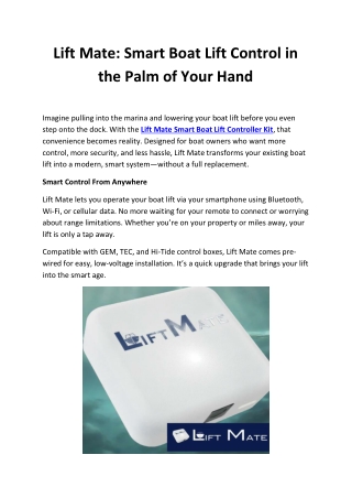 Lift Mate Smart Boat Lift Controller Kit