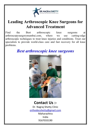 Leading Arthroscopic Knee Surgeons for Advanced Treatment
