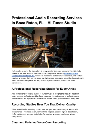 Professional Audio Recording Services in Boca Raton, FL – Hi-Tunes Studio