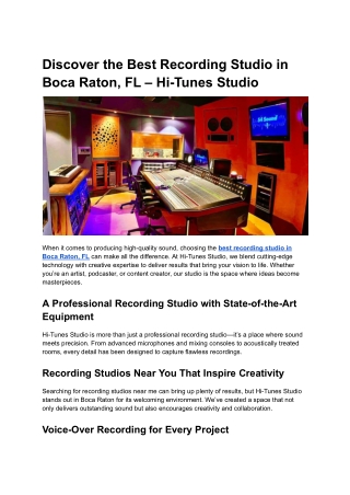 Discover the Best Recording Studio in Boca Raton, FL – Hi-Tunes Studio