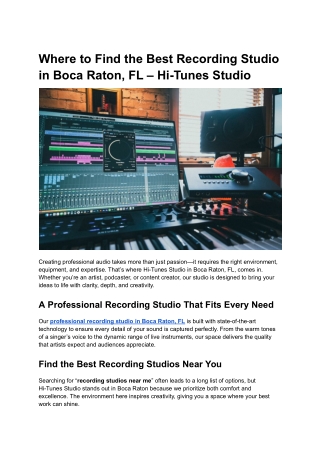 Where to Find the Best Recording Studio in Boca Raton, FL – Hi-Tunes Studio