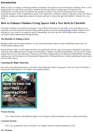 How to Enhance Outdoor Living Spaces with a New Deck in Charlotte