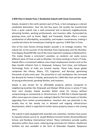 2 BHK Flats in Kiwale Pune | Residential Suburb with Great Connectivity