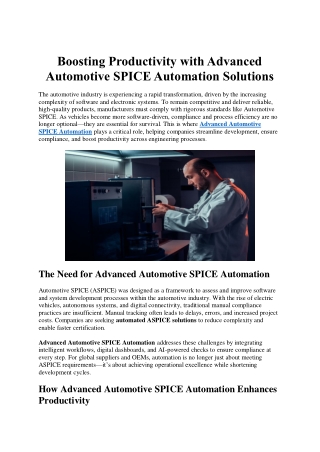 Boosting Productivity with Advanced Automotive SPICE Automation Solutions