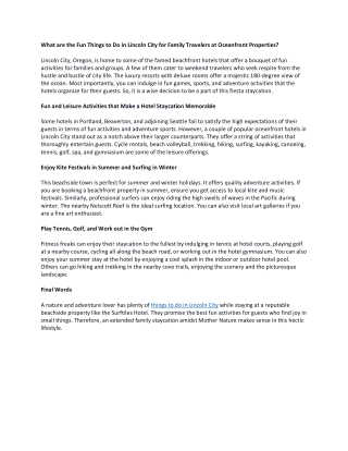 What are the Fun Things to Do in Lincoln City for Family Travelers at Oceanfront Properties