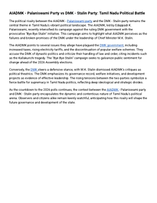 AIADMK - Palaniswami Party vs DMK - Stalin Party