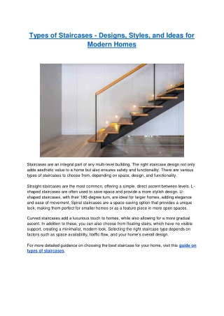 Types of Staircases - Designs, Styles, and Ideas for Modern Homes