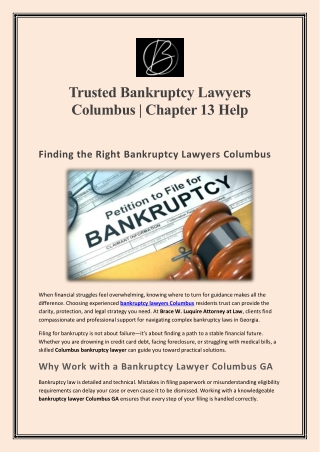 Trusted Bankruptcy Lawyers Columbus Chapter 13 Help