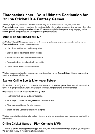 Florencebok.com – Online Cricket ID, Sports & Fantasy Games Hub