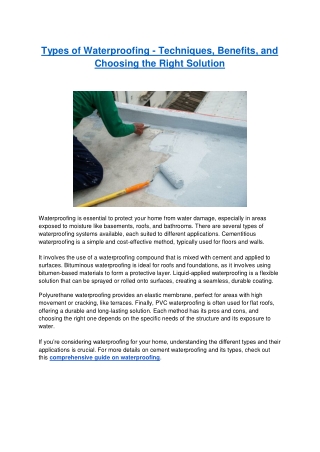Types of Waterproofing - Techniques, Benefits, and Choosing the Right Solution