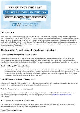 The Influence of AI on Controlled Warehouse Activities