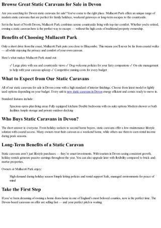 Discover Top Static Caravans for Sale in Devon