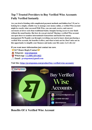 Top 7 Trusted Providers to Buy Verified Wise Accounts Fully Verified Instantly