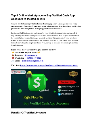 Top 5 Online Marketplace to Buy Verified Cash App Accounts to trusted sellers